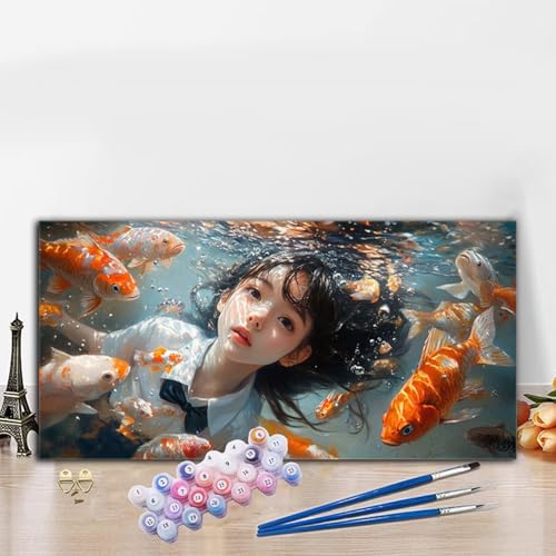 Malen Nach Zahlen Erwachsene Fisch Malen Nach Zahlen XXL 100x200cm Paint by Numbers Mädchen Bild DIY Set Erwachsene Basteln, Adults Kreativ Set für Zimmer Deko, Herbstdeko, Weihnachtsdeko G8-652 von Whoonng