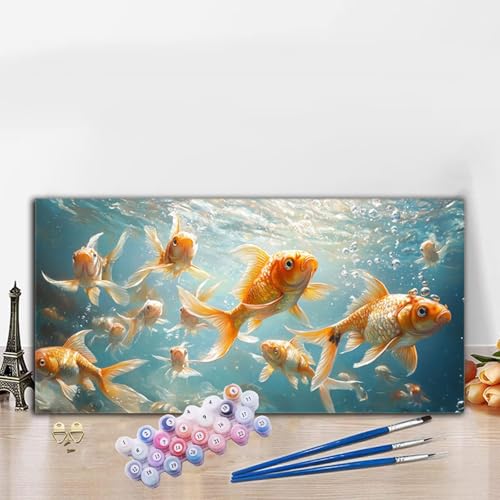 Malen Nach Zahlen Erwachsene Fisch Malen Nach Zahlen XXL 40x90cm Paint by Numbers Meer Bild DIY Set Erwachsene Basteln, Adults Kreativ Set für Deko Schlafzimmer, Herbstdeko, Weihnachtsdeko G8-976 von Whoonng