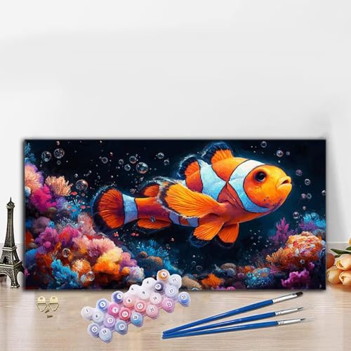 Malen Nach Zahlen Erwachsene Fisch Malen Nach Zahlen XXL 50x100cm Paint by Numbers Koralle Bild DIY Set Erwachsene Basteln, Adults Kreativ Set für Deko Schlafzimmer, Herbstdeko, Weihnachtsdeko G8-568 von Whoonng