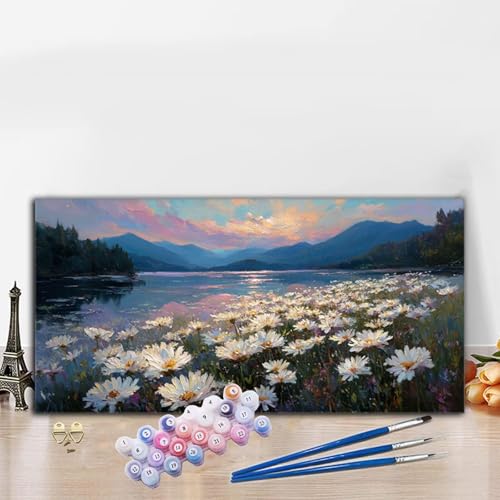 Malen Nach Zahlen Erwachsene Gänseblümchen Malen Nach Zahlen XXL 70x140cm Paint by Numbers Meer Bild DIY Set Erwachsene Basteln, Adults Kreativ Set für Zimmer Deko, Herbstdeko, Weihnachtsdeko G8-658 von Whoonng