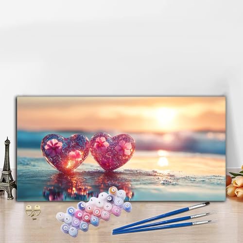 Malen Nach Zahlen Erwachsene Herz Malen Nach Zahlen XXL 40x90cm Paint by Numbers Strand Bild DIY Set Erwachsene Basteln, Adults Kreativ Set für Deko Schlafzimmer, Herbstdeko, Weihnachtsdeko G8-556 von Whoonng