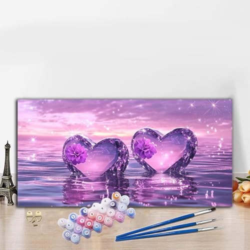 Malen Nach Zahlen Erwachsene Herz Malen Nach Zahlen XXL 50x100 cm Paint by Numbers Meer Bild DIY Set Erwachsene Basteln, Adults Kreativ Set für Deko Schlafzimmer, Herbstdeko, Weihnachtsdeko G8-806 von Whoonng