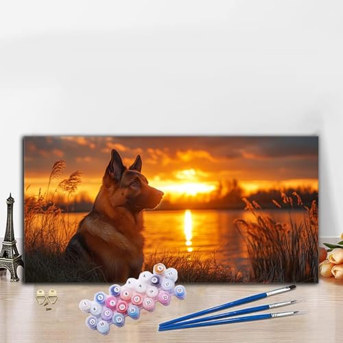 Malen Nach Zahlen Erwachsene Hund Malen Nach Zahlen XXL 100x200 cm Paint by Numbers Sonnenuntergang Bild DIY Set Erwachsene Basteln, Adults Kreativ Set für Deko Schlafzimmer, Weihnachtsdeko G8-524 von Whoonng