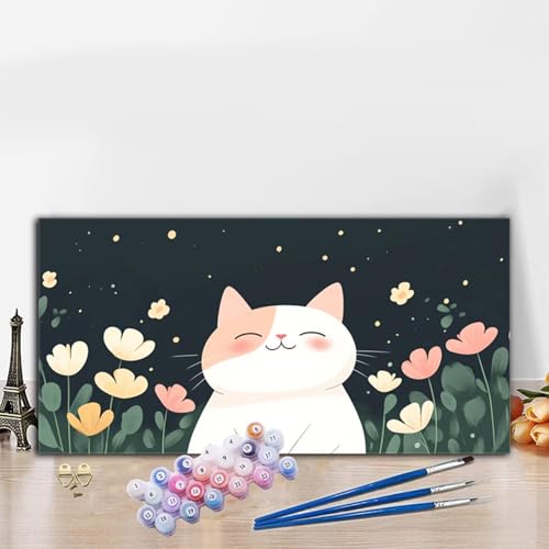 Malen Nach Zahlen Erwachsene Karikatur Malen Nach Zahlen XXL 100x200 cm Paint by Numbers Katze Bild DIY Set Erwachsene Basteln, Adults Kreativ Set für Zimmer Deko, Herbstdeko, Weihnachtsdeko G8-644 von Whoonng