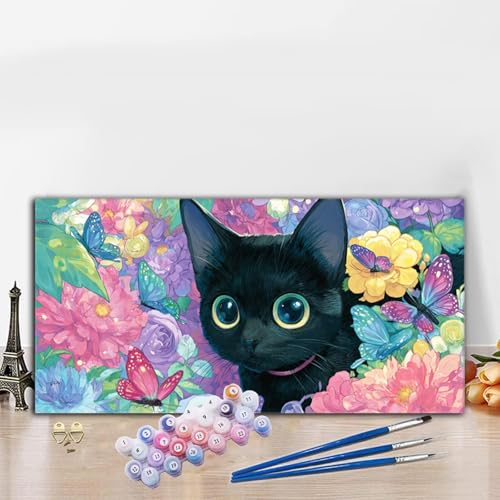Malen Nach Zahlen Erwachsene Katze Malen Nach Zahlen XXL 30x60 cm Paint by Numbers Schwarz Bild DIY Set Erwachsene Basteln, Adults Kreativ Set für Deko Schlafzimmer, Herbstdeko, Weihnachtsdeko G8-872 von Whoonng