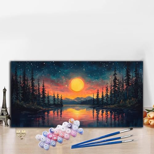 Malen Nach Zahlen Erwachsene Landschaft Malen Nach Zahlen XXL 40x70cm Paint by Numbers Wald Bild DIY Set Erwachsene Basteln, Adults Kreativ Set für Zimmer Deko, Herbstdeko, Weihnachtsdeko G8-580 von Whoonng