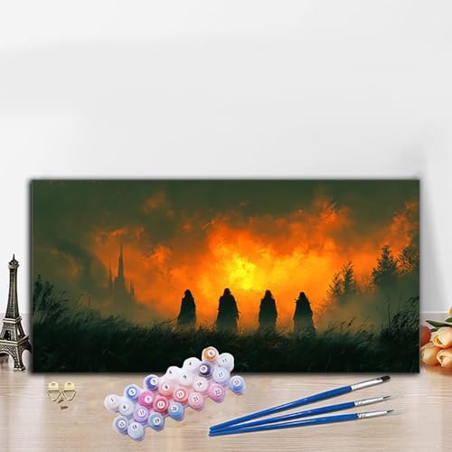 Malen Nach Zahlen Erwachsene Landschaft Malen Nach Zahlen XXL 40x90 cm Paint by Numbers Krieger Bild DIY Set Erwachsene Basteln, Adults Kreativ Set für Zimmer Deko, Herbstdeko, Weihnachtsdeko G8-560 von Whoonng