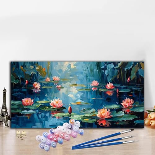 Malen Nach Zahlen Erwachsene Lotus Malen Nach Zahlen XXL 30x60cm Paint by Numbers See Bild DIY Set Erwachsene Basteln, Adults Kreativ Set für Deko Schlafzimmer, Herbstdeko, Weihnachtsdeko G8-880 von Whoonng