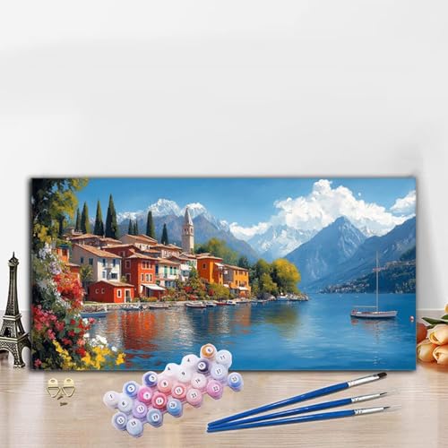 Malen Nach Zahlen Erwachsene Meer Malen Nach Zahlen XXL 40x90 cm Paint by Numbers Kabine Bild DIY Set Erwachsene Basteln, Adults Kreativ Set für Deko Schlafzimmer, Herbstdeko, Weihnachtsdeko G8-968 von Whoonng
