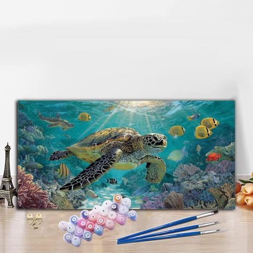 Malen Nach Zahlen Erwachsene Meeresschildkröten Malen Nach Zahlen XXL 100x200 cm Paint by Numbers Koralle Bild DIY Set Erwachsene Basteln, Adults Kreativ Set für Deko Schlafzimmer, Herbstdeko G8-638 von Whoonng