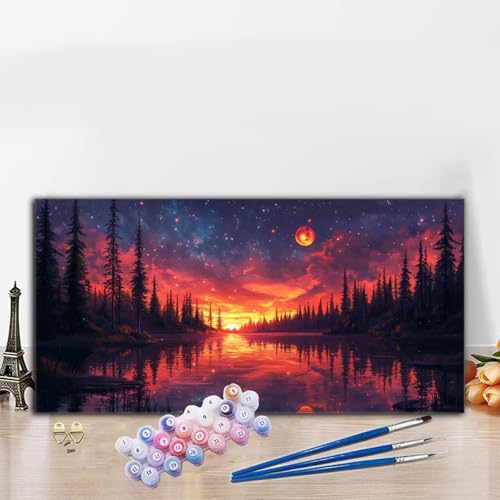 Malen Nach Zahlen Erwachsene Modern Malen Nach Zahlen XXL 40x90cm Paint by Numbers Sternenhimmel Bild DIY Set Erwachsene Basteln, Adults Kreativ Set für Zimmer Deko, Herbstdeko, Weihnachtsdeko G8-574 von Whoonng