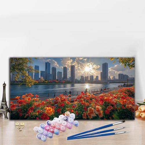 Malen Nach Zahlen Erwachsene Modern Malen Nach Zahlen XXL 80x160 cm Paint by Numbers Stadt Bild DIY Set Erwachsene Basteln, Adults Kreativ Set für Deko Schlafzimmer, Herbstdeko, Weihnachtsdeko G8-674 von Whoonng