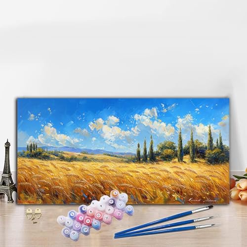 Malen Nach Zahlen Erwachsene Natur Malen Nach Zahlen XXL 30x60CM Paint by Numbers Weizenfeld Bild DIY Set Erwachsene Basteln, Adults Kreativ Set für Zimmer Deko, Herbstdeko, Weihnachtsdeko G8-846 von Whoonng