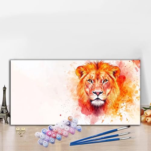 Malen Nach Zahlen Erwachsene Orange Farbe Malen Nach Zahlen XXL 100x200 cm Paint by Numbers Löwe Bild DIY Set Erwachsene Basteln, Adults Kreativ Set für Zimmer Deko, Herbstdeko, Weihnachtsdeko G8-542 von Whoonng