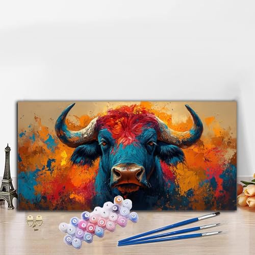 Malen Nach Zahlen Erwachsene Orange Farbe Malen Nach Zahlen XXL 80x160cm Paint by Numbers Ochse Bild DIY Set Erwachsene Basteln, Adults Kreativ Set für Zimmer Deko, Herbstdeko, Weihnachtsdeko G8-970 von Whoonng