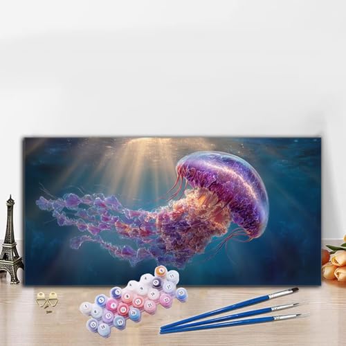 Malen Nach Zahlen Erwachsene Qualle Malen Nach Zahlen XXL 40x70 cm Paint by Numbers Tier Bild DIY Set Erwachsene Basteln, Adults Kreativ Set für Deko Schlafzimmer, Herbstdeko, Weihnachtsdeko G8-566 von Whoonng