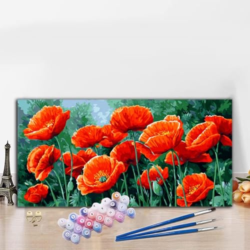 Malen Nach Zahlen Erwachsene Rot Malen Nach Zahlen XXL 50x100CM Paint by Numbers Gänseblümchen Bild DIY Set Erwachsene Basteln, Adults Kreativ Set für Zimmer Deko, Herbstdeko, Weihnachtsdeko G8-576 von Whoonng