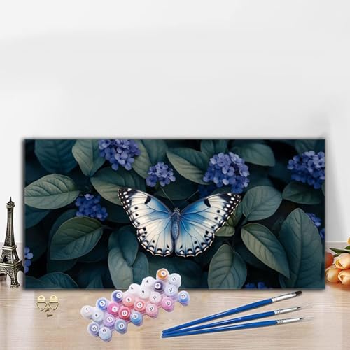 Malen Nach Zahlen Erwachsene Schmetterling Malen Nach Zahlen XXL 50x100 cm Paint by Numbers Blätter Bild DIY Set Erwachsene Basteln, Adults Kreativ Set für Deko Schlafzimmer, Weihnachtsdeko G8-554 von Whoonng