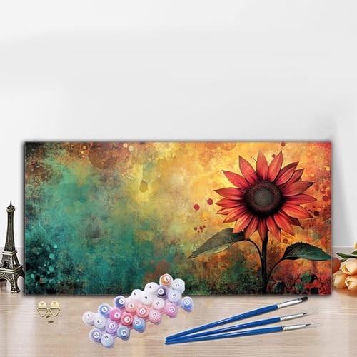 Malen Nach Zahlen Erwachsene Sonnenblume Malen Nach Zahlen XXL 50x100CM Paint by Numbers Abstrakt Bild DIY Set Erwachsene Basteln, Adults Kreativ Set für Zimmer Deko, Herbstdeko, Weihnachtsdeko G8-570 von Whoonng