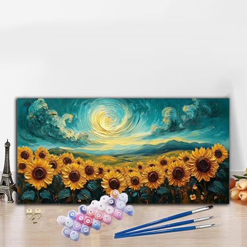 Malen Nach Zahlen Erwachsene Sonnenblume Malen Nach Zahlen XXL 80x160cm Paint by Numbers Himmel Bild DIY Set Erwachsene Basteln, Adults Kreativ Set für Zimmer Deko, Herbstdeko, Weihnachtsdeko G8-958 von Whoonng