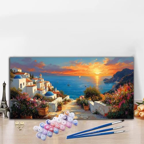 Malen Nach Zahlen Erwachsene Sonnenuntergang Malen Nach Zahlen XXL 70x140CM Paint by Numbers Stadt Bild DIY Set Erwachsene Basteln, Adults Kreativ Set für Zimmer Deko,Herbstdeko,Weihnachtsdeko G8-828 von Whoonng