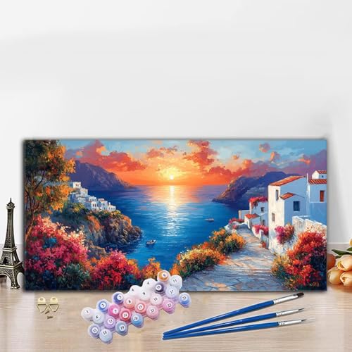 Malen Nach Zahlen Erwachsene Sonnenuntergang Malen Nach Zahlen XXL 90x180cm Paint by Numbers Küsten Bild DIY Set Erwachsene Basteln, Adults Kreativ Set für Deko Schlafzimmer, Weihnachtsdeko G8-532 von Whoonng