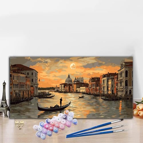 Malen Nach Zahlen Erwachsene Stadt Malen Nach Zahlen XXL 70x140 cm Paint by Numbers Boot Bild DIY Set Erwachsene Basteln, Adults Kreativ Set für Deko Schlafzimmer, Herbstdeko, Weihnachtsdeko G8-176 von Whoonng