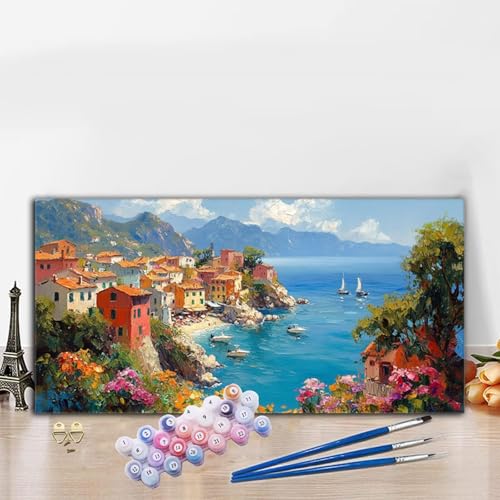 Malen Nach Zahlen Erwachsene Stadt Malen Nach Zahlen XXL 80x160 cm Paint by Numbers Küsten Bild DIY Set Erwachsene Basteln, Adults Kreativ Set für Deko Schlafzimmer, Herbstdeko, Weihnachtsdeko G8-194 von Whoonng