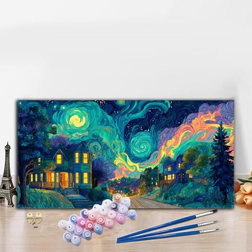 Malen Nach Zahlen Erwachsene Sternenhimmel Malen Nach Zahlen XXL 40x70cm Paint by Numbers Natur Bild DIY Set Erwachsene Basteln, Adults Kreativ Set für Zimmer Deko, Herbstdeko, Weihnachtsdeko G8-856 von Whoonng
