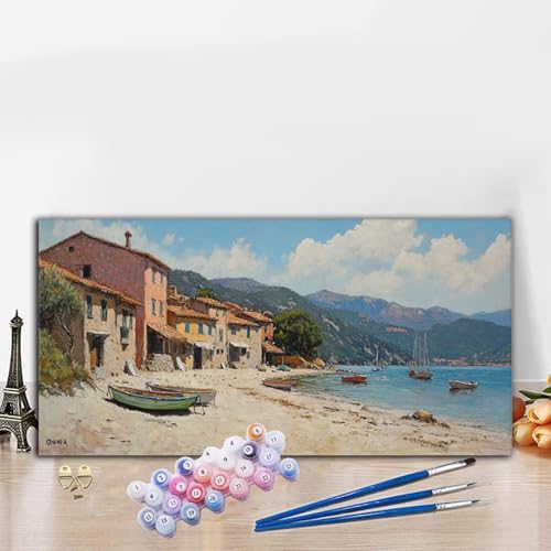 Malen Nach Zahlen Erwachsene Strand Malen Nach Zahlen XXL 90x180 cm Paint by Numbers Kabine Bild DIY Set Erwachsene Basteln, Adults Kreativ Set für Zimmer Deko, Herbstdeko, Weihnachtsdeko G8-536 von Whoonng