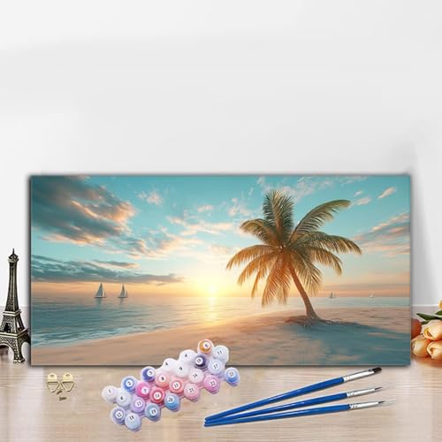 Malen Nach Zahlen Erwachsene Strand Malen Nach Zahlen XXL 90x180CM Paint by Numbers Kokospalmen Bild DIY Set Erwachsene Basteln, Adults Kreativ Set für Zimmer Deko, Herbstdeko, Weihnachtsdeko G8-672 von Whoonng