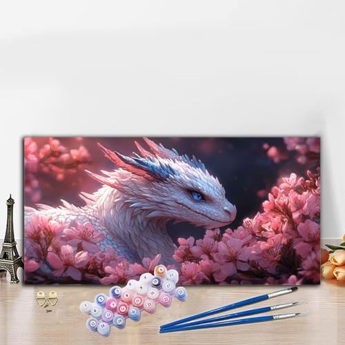 Malen Nach Zahlen Erwachsene Tier Malen Nach Zahlen XXL 40x90 cm Paint by Numbers Drachen Bild DIY Set Erwachsene Basteln, Adults Kreativ Set für Deko Schlafzimmer, Herbstdeko, Weihnachtsdeko G8-962 von Whoonng