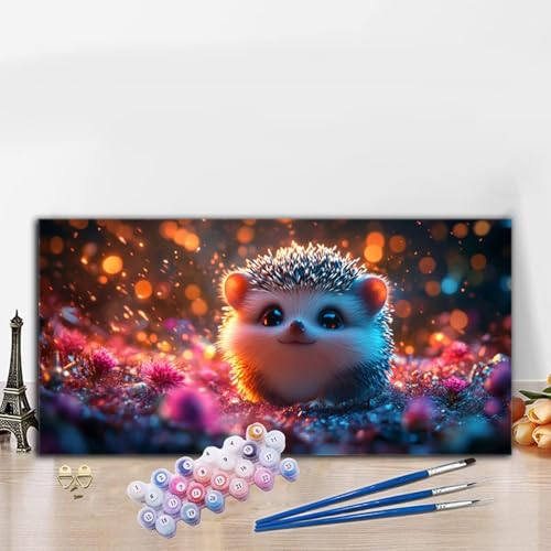 Malen Nach Zahlen Erwachsene Tier Malen Nach Zahlen XXL 40x90 cm Paint by Numbers Igel Bild DIY Set Erwachsene Basteln, Adults Kreativ Set für Deko Schlafzimmer, Herbstdeko, Weihnachtsdeko G8-974 von Whoonng