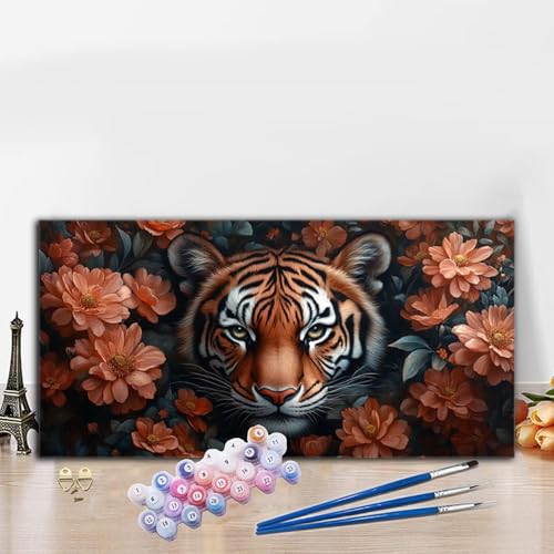 Malen Nach Zahlen Erwachsene Tiger Malen Nach Zahlen XXL 40x90 cm Paint by Numbers Blume Bild DIY Set Erwachsene Basteln, Adults Kreativ Set für Deko Schlafzimmer, Herbstdeko, Weihnachtsdeko G8-836 von Whoonng