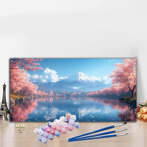 Malen Nach Zahlen Erwachsene Vulkan Fuji Malen Nach Zahlen XXL 40x90cm Paint by Numbers Japan Bild DIY Set Erwachsene Basteln, Adults Kreativ Set für Zimmer Deko, Herbstdeko, Weihnachtsdeko G8-964 von Whoonng