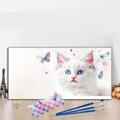 Malen Nach Zahlen Erwachsene Weiß Malen Nach Zahlen XXL 60x120 cm Paint by Numbers Katze Bild DIY Set Erwachsene Basteln, Adults Kreativ Set für Deko Schlafzimmer, Herbstdeko, Weihnachtsdeko G8-848 von Whoonng