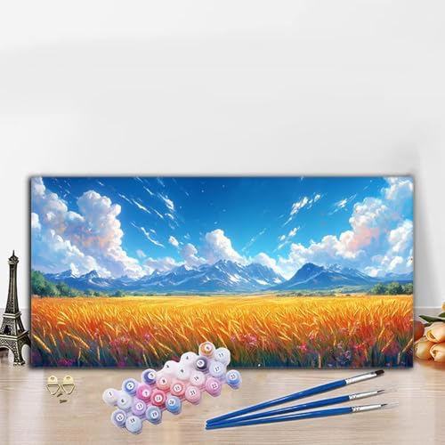 Malen Nach Zahlen Erwachsene Weizenfeld Malen Nach Zahlen XXL 50x100cm Paint by Numbers Natur Bild DIY Set Erwachsene Basteln, Adults Kreativ Set für Zimmer Deko, Herbstdeko, Weihnachtsdeko G8-952 von Whoonng