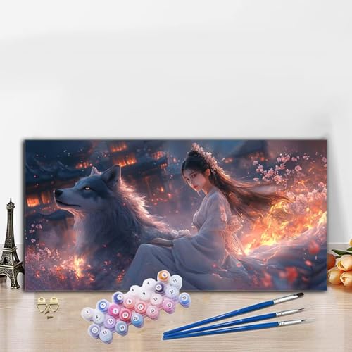 Malen Nach Zahlen Erwachsene Wolf Malen Nach Zahlen XXL 40x70cm Paint by Numbers Frau Bild DIY Set Erwachsene Basteln, Adults Kreativ Set für Deko Schlafzimmer, Herbstdeko, Weihnachtsdeko G8-988 von Whoonng