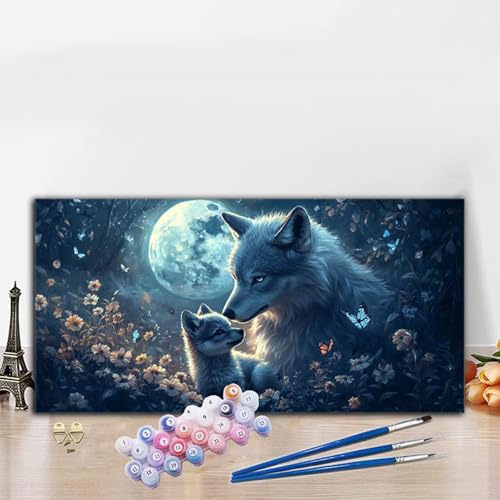 Malen Nach Zahlen Erwachsene Wolf Malen Nach Zahlen XXL 40x90CM Paint by Numbers Mond Bild DIY Set Erwachsene Basteln, Adults Kreativ Set für Deko Schlafzimmer, Herbstdeko, Weihnachtsdeko G8-990 von Whoonng