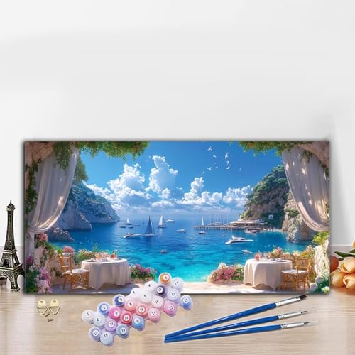 Malen Nach Zahlen Erwachsene Wolke Malen Nach Zahlen XXL 60x120CM Paint by Numbers Segelboot Bild DIY Set Erwachsene Basteln, Adults Kreativ Set für Zimmer Deko, Herbstdeko, Weihnachtsdeko G8-954 von Whoonng