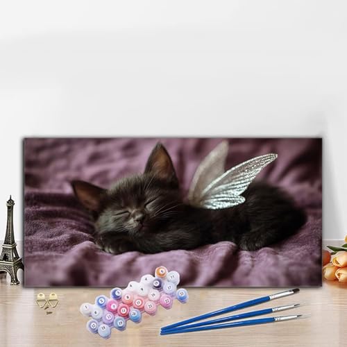 Malen Nach Zahlen Flügel, Malen Nach Zahlen Erwachsene Katze Paint by Numbers Handgemalt Ölgemälde Kit für Anfänger mit Pinseln und Acrylfarben, Deko Wohnzimmer, Geschenke für Frauen 90x180CM G8-873 von Whoonng