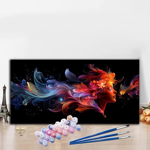 Malen Nach Zahlen Frau, Malen Nach Zahlen Erwachsene Schwarz Paint by Numbers Handgemalt Ölgemälde Kit für Anfänger mit Pinseln und Acrylfarben, Deko Wohnzimmer, Geschenke für Frauen 30x60 cm G8-851 von Whoonng