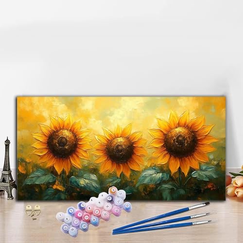 Malen Nach Zahlen Gelb, Malen Nach Zahlen Erwachsene Sonnenblume Paint by Numbers Handgemalt Ölgemälde Kit für Anfänger mit Pinseln und Acrylfarben, Deko Wohnzimmer,Geschenke für Frauen 30x60cm G8-841 von Whoonng