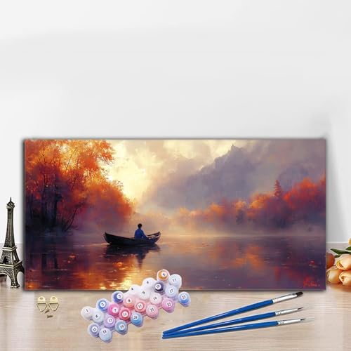 Malen Nach Zahlen Herbst, Malen Nach Zahlen Erwachsene Boot Paint by Numbers Handgemalt Ölgemälde Kit für Anfänger mit Pinseln und Acrylfarben, Deko Wohnzimmer, Geschenke für Frauen 100x200CM G8-681 von Whoonng