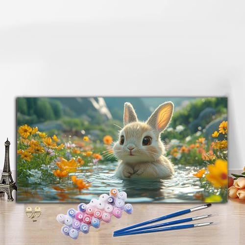 Malen Nach Zahlen Kaninchen, Malen Nach Zahlen Erwachsene Tier Paint by Numbers Handgemalt Ölgemälde Kit für Anfänger mit Pinseln und Acrylfarben, Deko Wohnzimmer, Geschenke für Frauen 30x60cm G8-949 von Whoonng