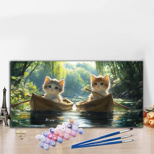 Malen Nach Zahlen Katze, Malen Nach Zahlen Erwachsene Boot Paint by Numbers Handgemalt Ölgemälde Kit für Anfänger mit Pinseln und Acrylfarben,Halloween Deko Wohnzimmer,Frauen Geschenke 60x120cm G8-973 von Whoonng