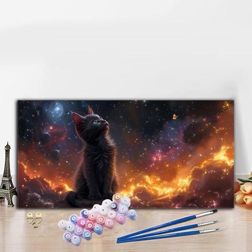 Malen Nach Zahlen Katze, Malen Nach Zahlen Erwachsene Sternenhimmel Paint by Numbers Handgemalt Ölgemälde Kit für Anfänger mit Pinseln und Acrylfarben, Deko Wohnzimmer, Geschenke 100x200 cm G8-551 von Whoonng