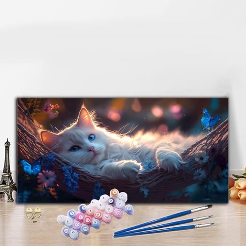 Malen Nach Zahlen Katze, Malen Nach Zahlen Erwachsene Swing Paint by Numbers Handgemalt Ölgemälde Kit für Anfänger mit Pinseln und Acrylfarben,Halloween Deko Wohnzimmer,Frauen Geschenke 40x70cm G8-961 von Whoonng