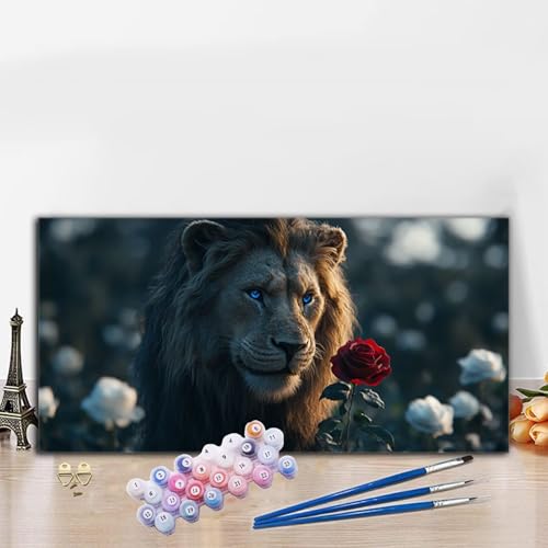 Malen Nach Zahlen Löwe, Malen Nach Zahlen Erwachsene Rose Paint by Numbers Handgemalt Ölgemälde Kit für Anfänger mit Pinseln und Acrylfarben, Halloween Deko Wohnzimmer, Frauen Geschenke 40x90cm G8-661 von Whoonng
