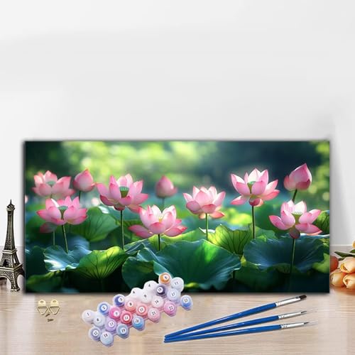 Malen Nach Zahlen Lotus, Malen Nach Zahlen Erwachsene Anlage Paint by Numbers Handgemalt Ölgemälde Kit für Anfänger mit Pinseln und Acrylfarben, Deko Wohnzimmer, Geschenke für Frauen 100x200cm G8-637 von Whoonng